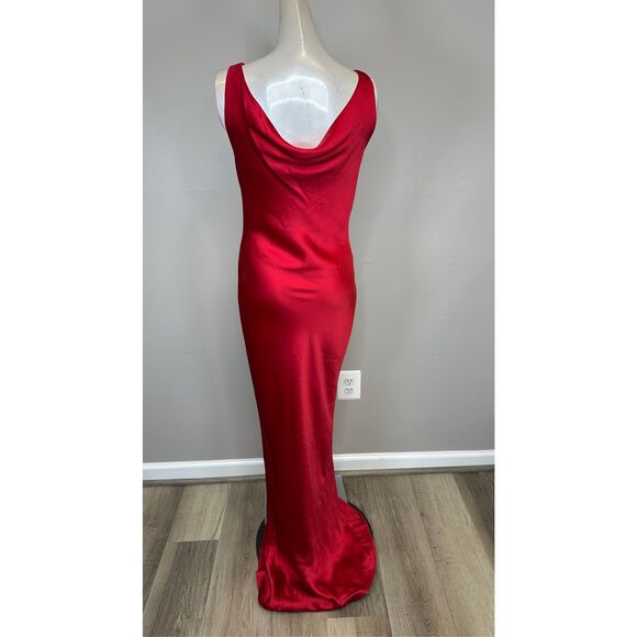 Norma Kamali Maria Sleeveless Cowl Neck Satin Evening Gown Tiger Red XS $325 - Picture 10 of 14